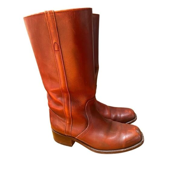 Vintage 80s Frye Campus Boots Women 11.5/ Mens 10 D Red Brown Square Toe Western - Picture 11 of 13